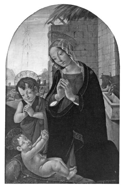 Anonimo — Anonimo fiorentino sec. XV - sec. XV - Madonna in adorazione del Bambino con san Giovannino — insieme